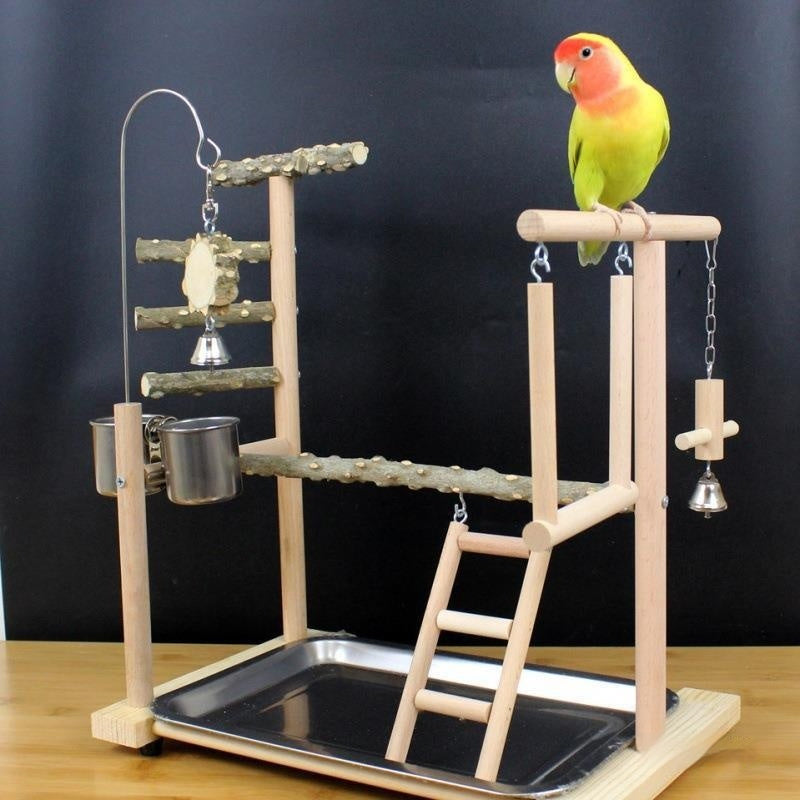 Wooden Parrot Stand - Multi-Perch Bird Pole with Decorative Design