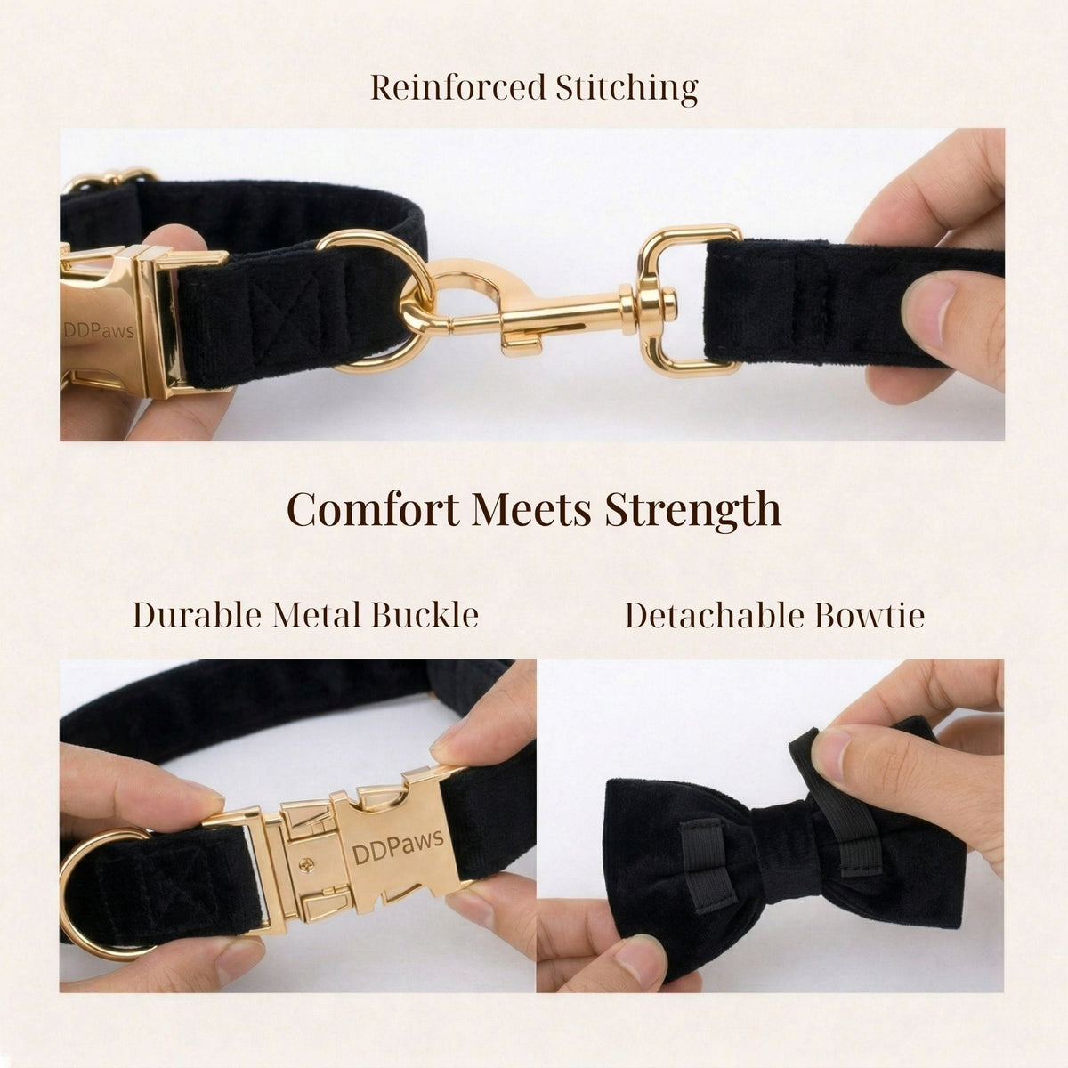 Personalized Black Velvet Dog Harness Set - Harness, Collar & Leash