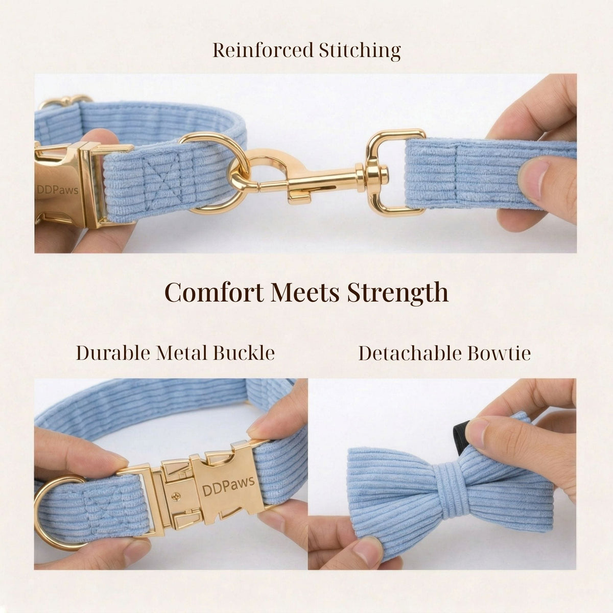 Personalized Blue Corduroy Dog Harness Set - Harness, Leash & Bow Tie