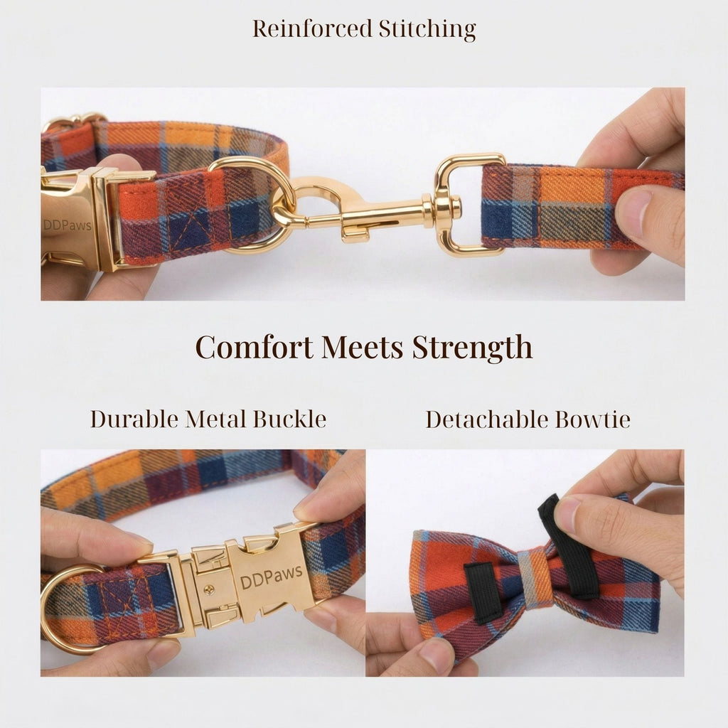 Personalized Plaid Dog Harness Set - Harness, Leash & Bow Tie