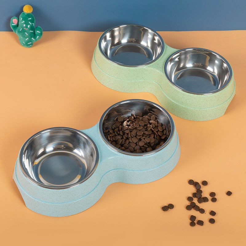 Stainless Steel Double Pet Bowl - Food & Water Feeder for Dogs & Cats