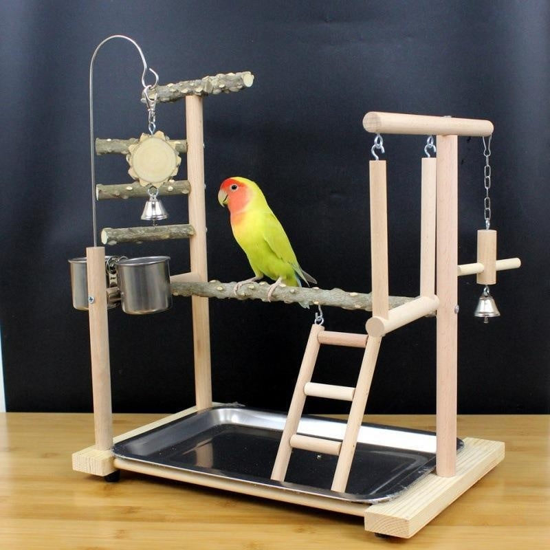 Wooden Parrot Stand - Multi-Perch Bird Pole with Decorative Design