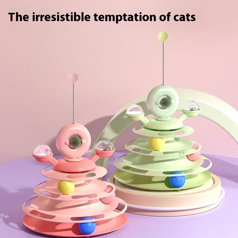 4-Level Cat Tower Toy - Interactive Roller Ball Track Puzzle