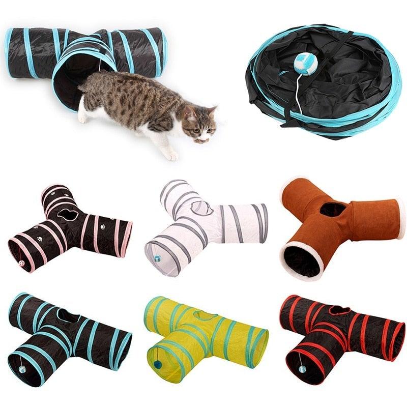 Foldable Cat Tunnel Toy - Collapsible Play Tube for Cats & Rabbits (2-5 Holes)