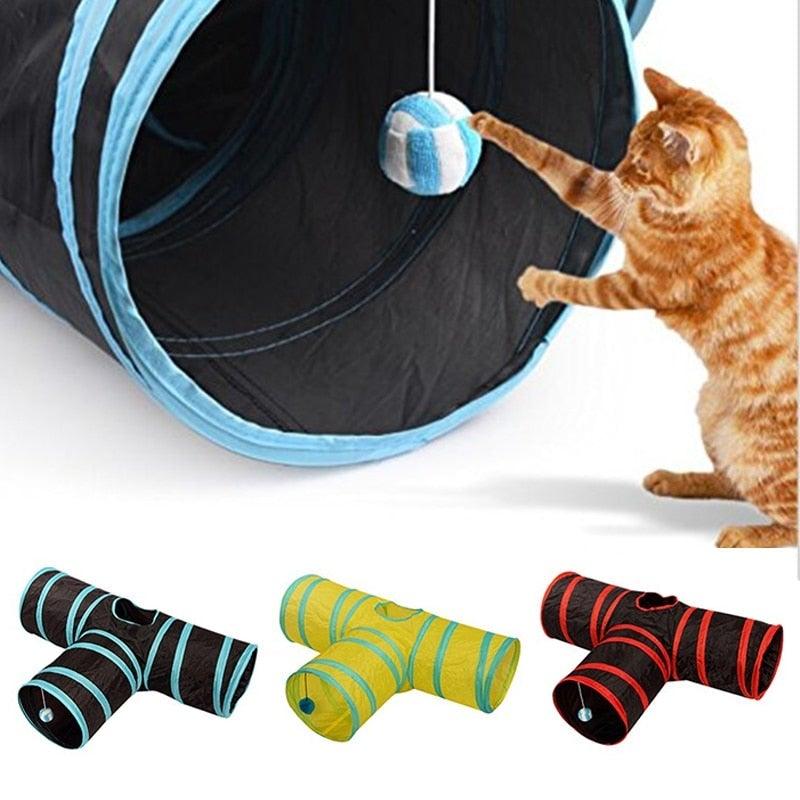 Foldable Cat Tunnel Toy - Collapsible Play Tube for Cats & Rabbits (2-5 Holes)