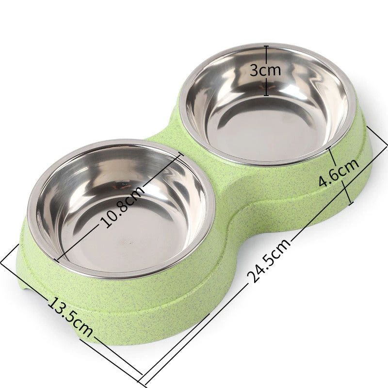 Stainless Steel Double Pet Bowl - Food & Water Feeder for Dogs & Cats