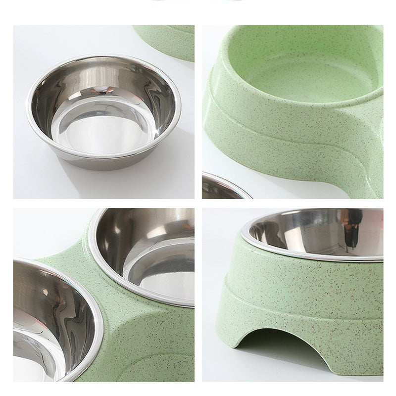 Stainless Steel Double Pet Bowl - Food & Water Feeder for Dogs & Cats