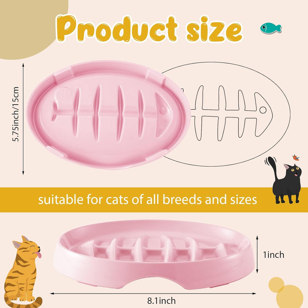 Fishbone Slow Feeder Bowl - Anti-Gulping Pet Dish for Cats & Dogs