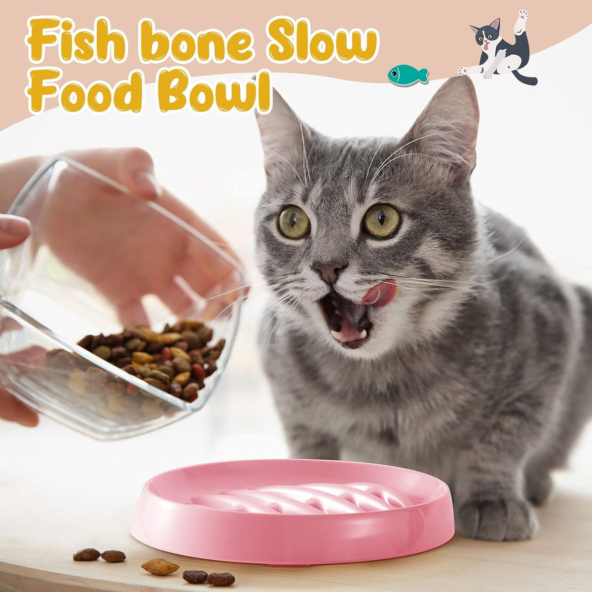 Fishbone Slow Feeder Bowl - Anti-Gulping Pet Dish for Cats & Dogs