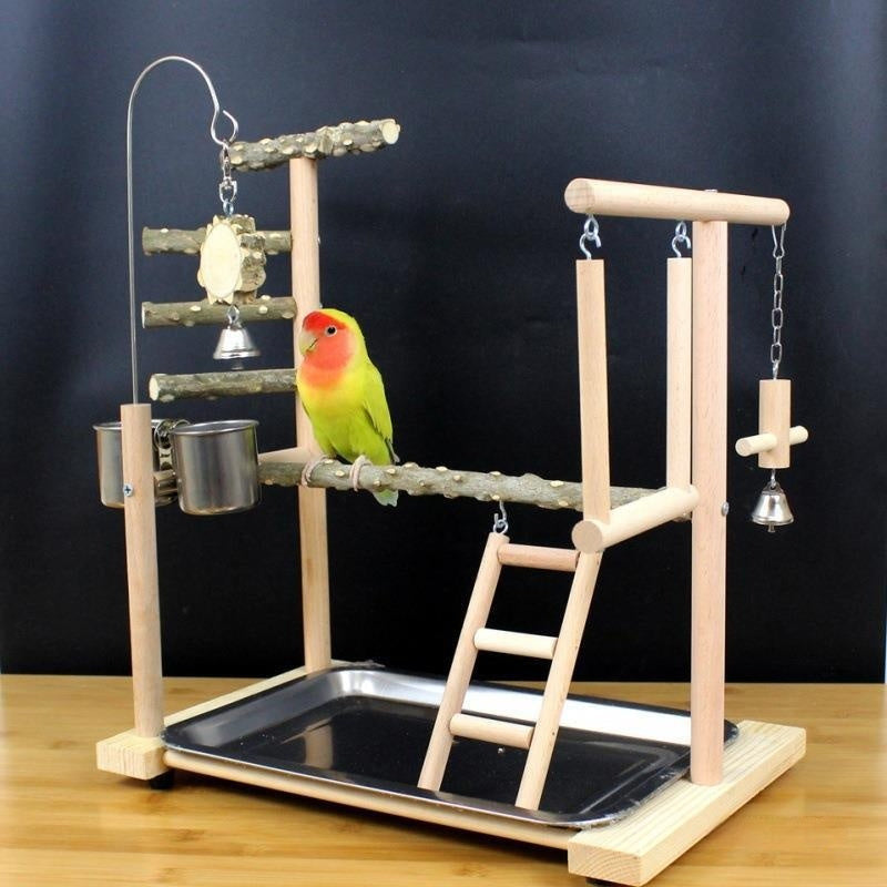 Wooden Parrot Stand - Multi-Perch Bird Pole with Decorative Design