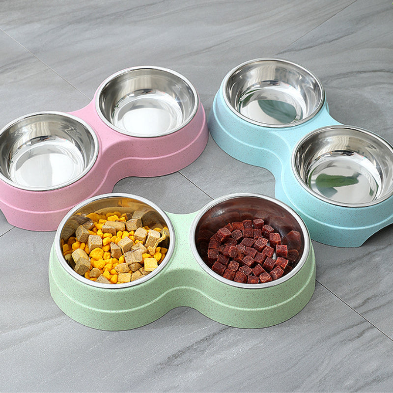 Stainless Steel Double Pet Bowl - Food & Water Feeder for Dogs & Cats