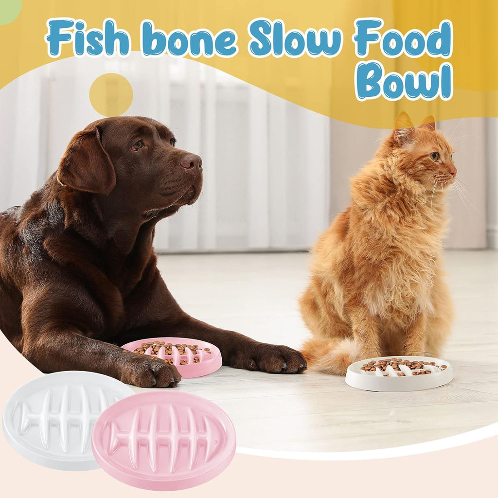 Fishbone Slow Feeder Bowl - Anti-Gulping Pet Dish for Cats & Dogs