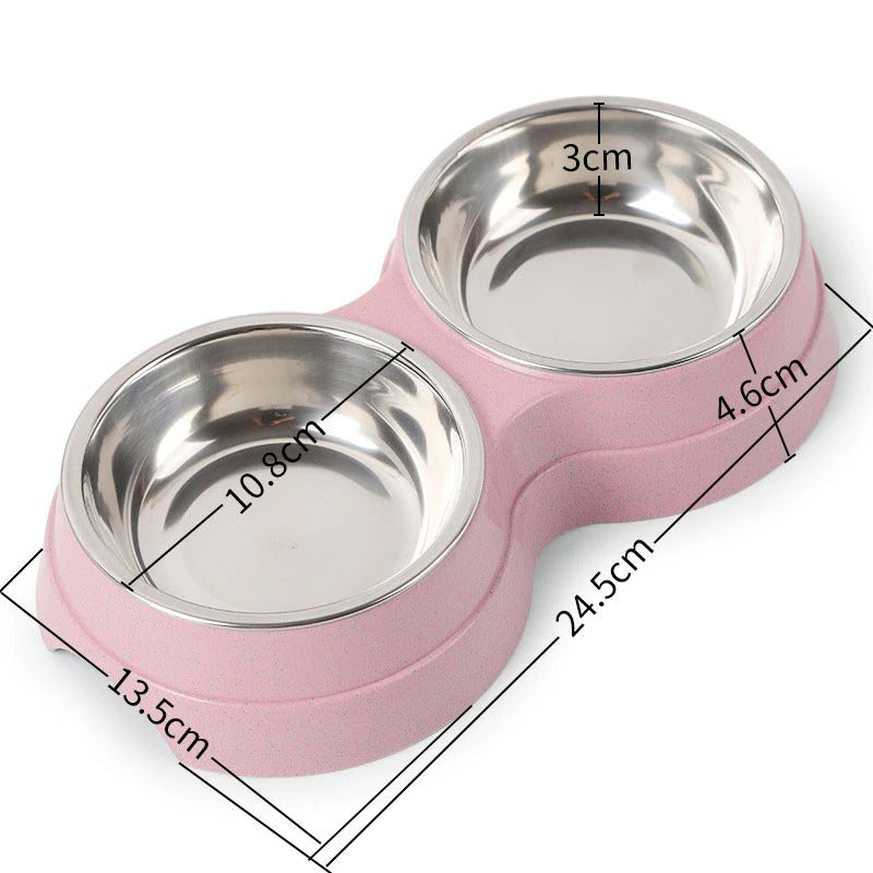 Stainless Steel Double Pet Bowl - Food & Water Feeder for Dogs & Cats