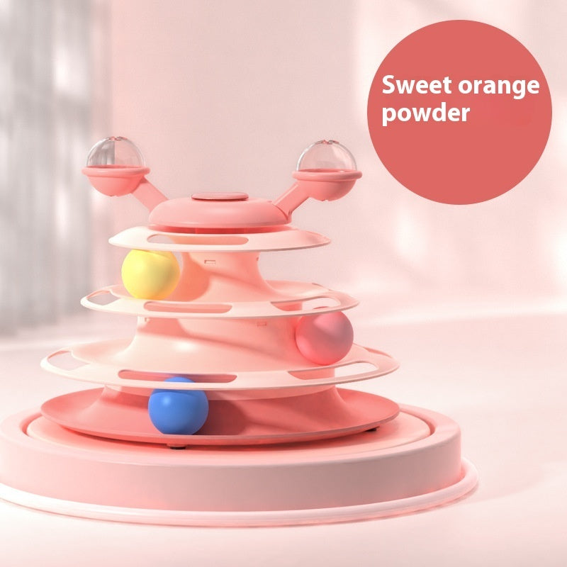 4-Level Cat Tower Toy - Interactive Roller Ball Track Puzzle