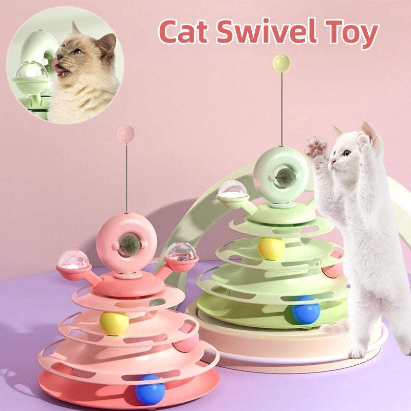 4-Level Cat Tower Toy - Interactive Roller Ball Track Puzzle