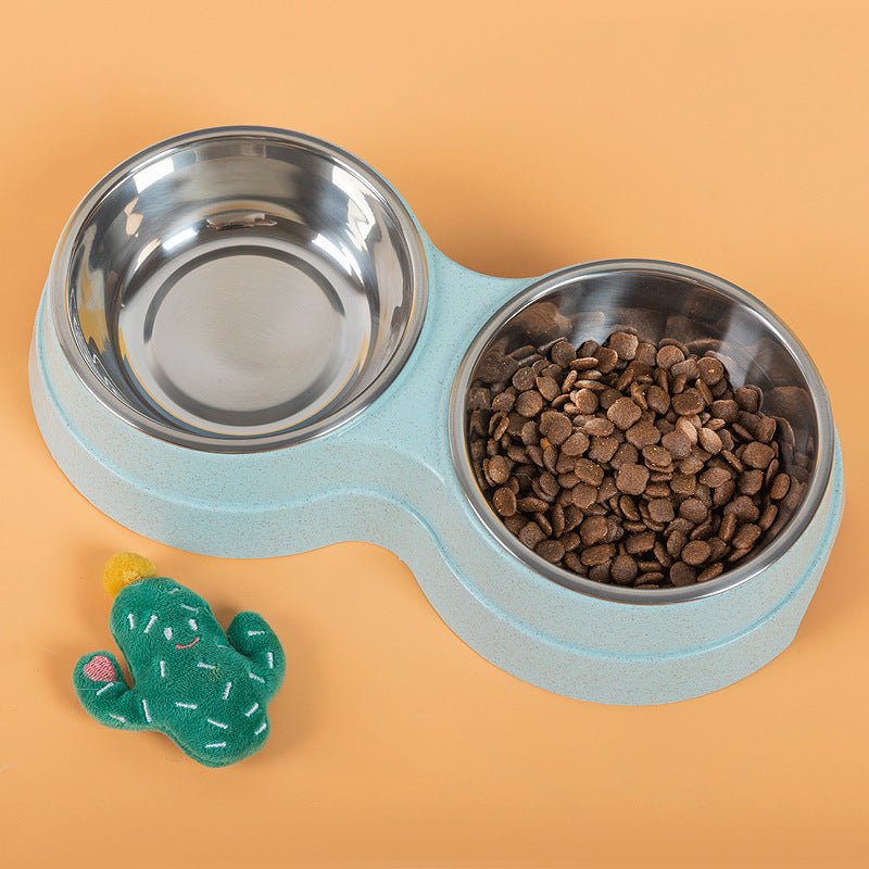 Stainless Steel Double Pet Bowl - Food & Water Feeder for Dogs & Cats