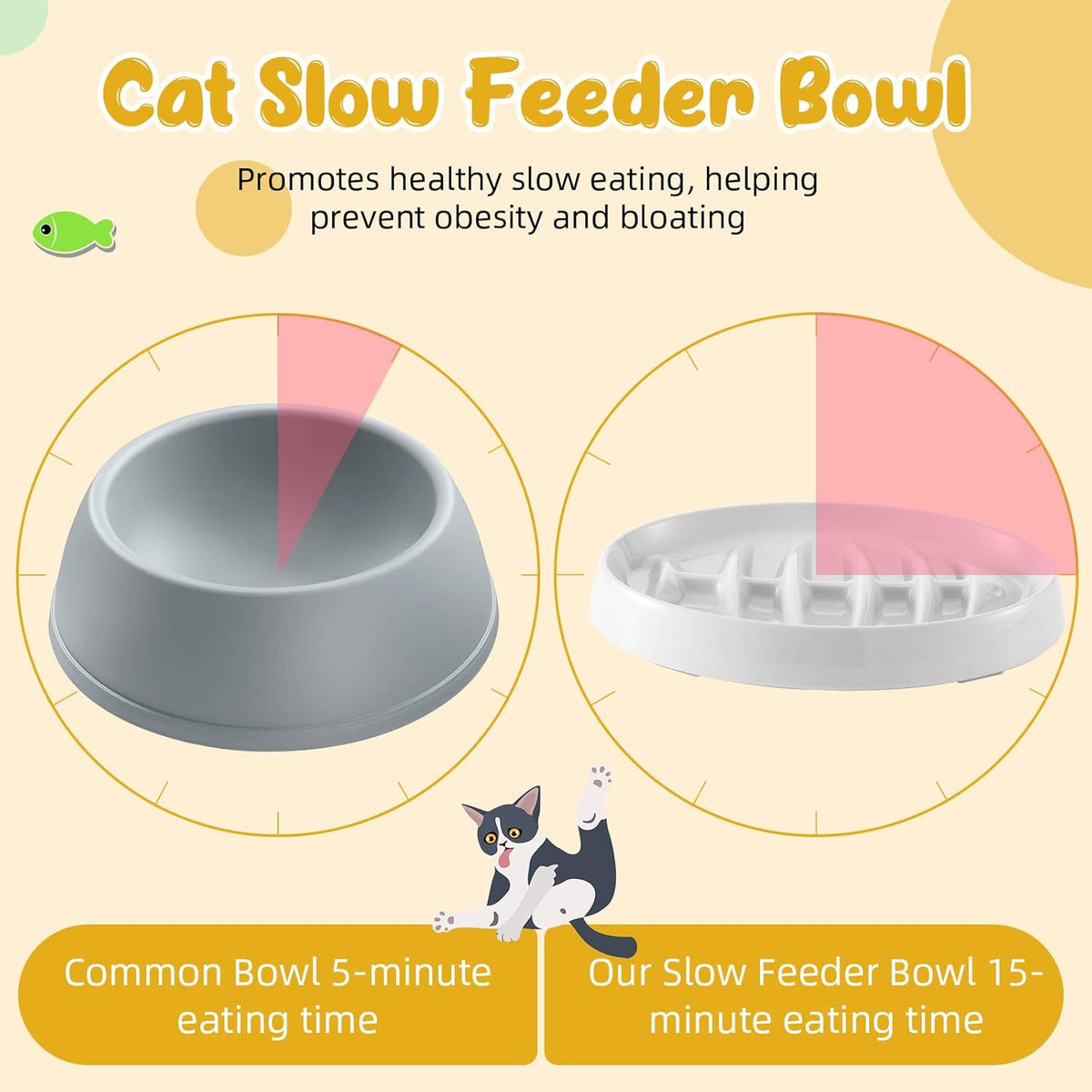 Fishbone Slow Feeder Bowl - Anti-Gulping Pet Dish for Cats & Dogs