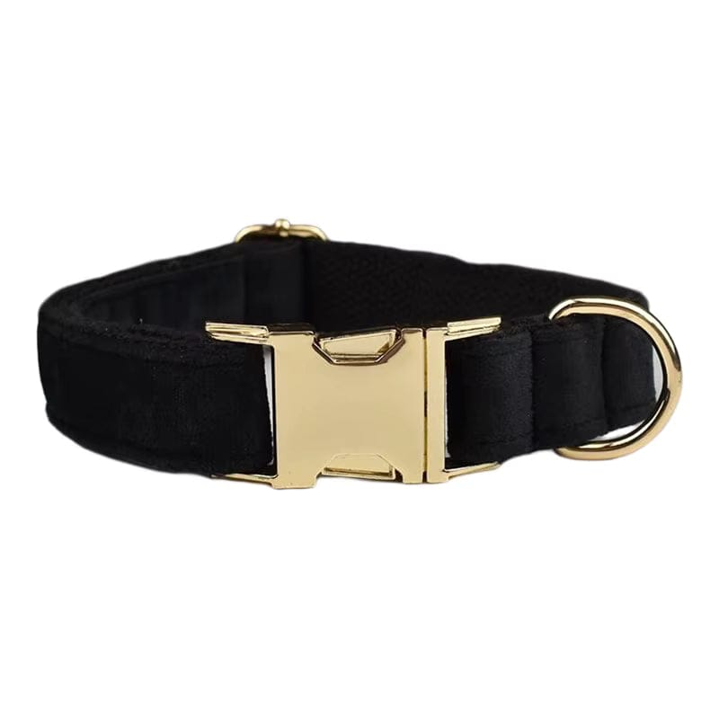 Personalized Black Velvet Dog Harness Set - Harness, Collar & Leash