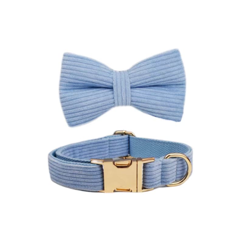 Personalized Blue Corduroy Dog Harness Set - Harness, Leash & Bow Tie
