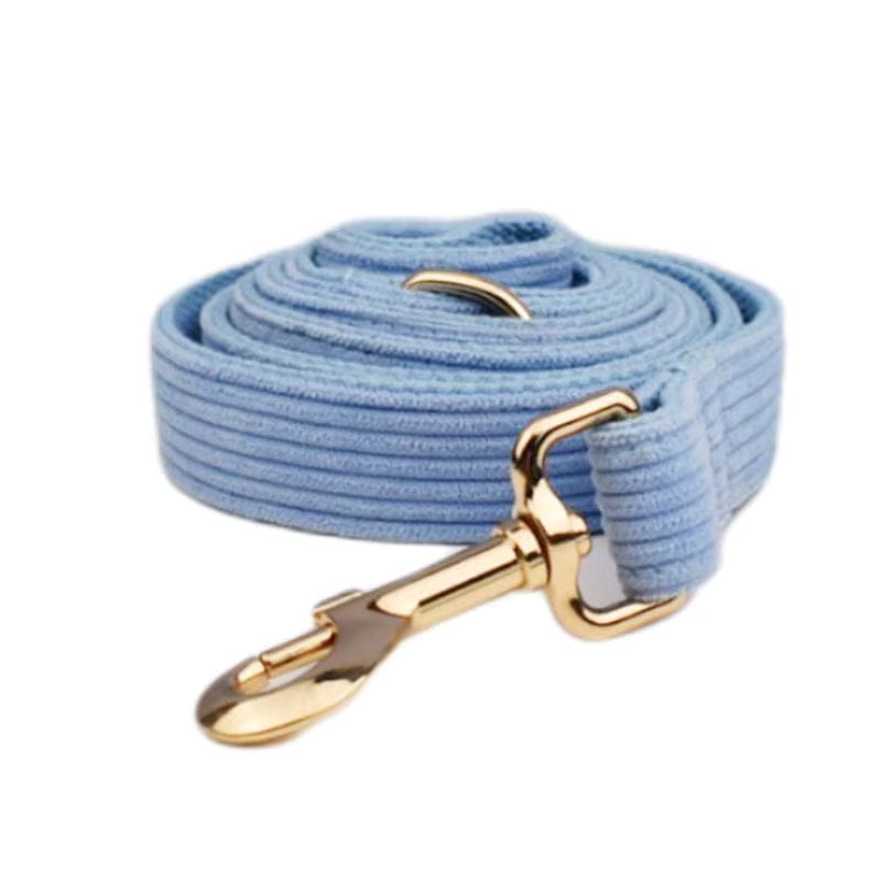 Personalized Blue Corduroy Dog Harness Set - Harness, Leash & Bow Tie
