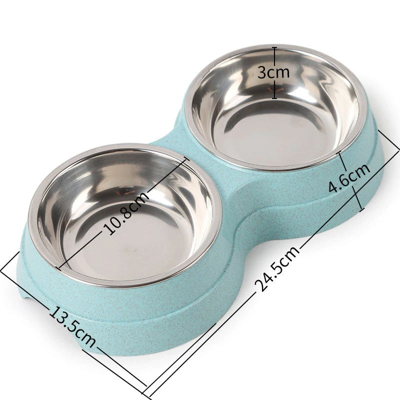Stainless Steel Double Pet Bowl - Food & Water Feeder for Dogs & Cats