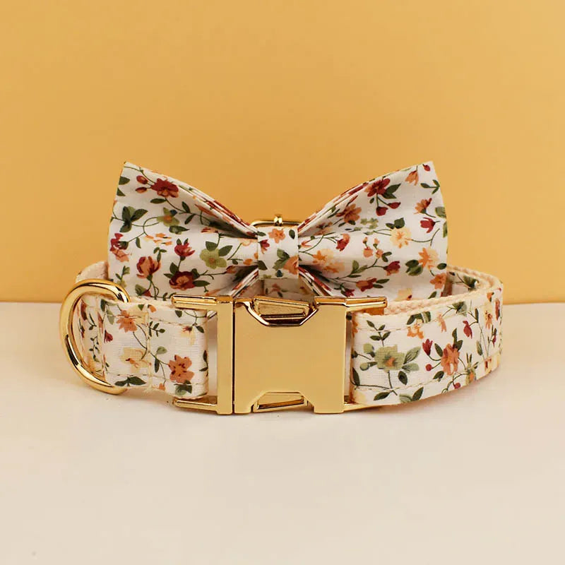 Personalized Ivory Floral Dog Harness Set - Harness, Collar & Leash