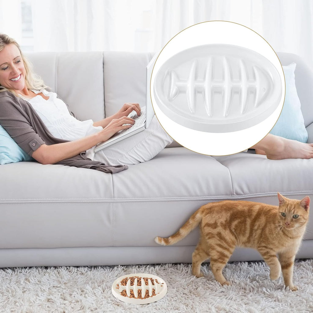 Fishbone Slow Feeder Bowl - Anti-Gulping Pet Dish for Cats & Dogs