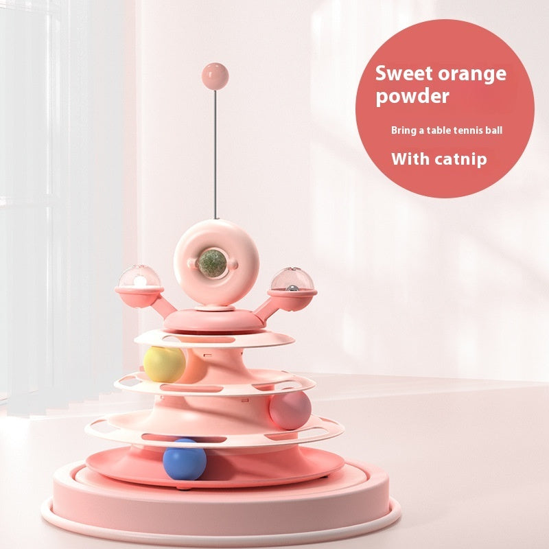 4-Level Cat Tower Toy - Interactive Roller Ball Track Puzzle