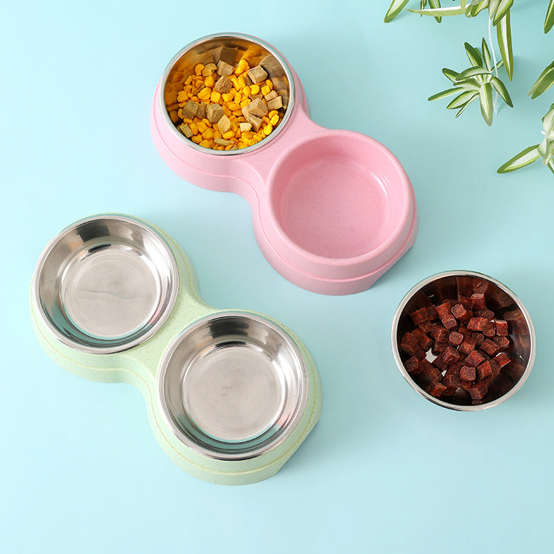 Stainless Steel Double Pet Bowl - Food & Water Feeder for Dogs & Cats