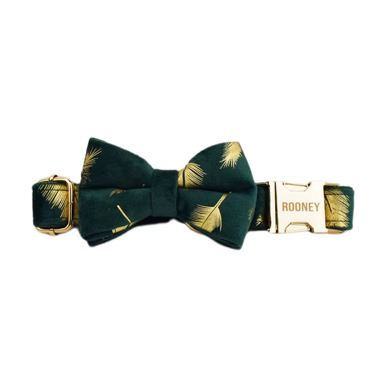 Personalized Green Velvet Floral Dog Harness Set - Harness, Collar & Leash