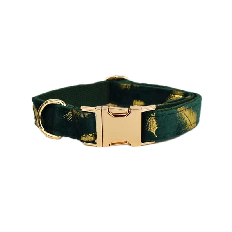 Personalized Green Velvet Floral Dog Harness Set - Harness, Collar & Leash