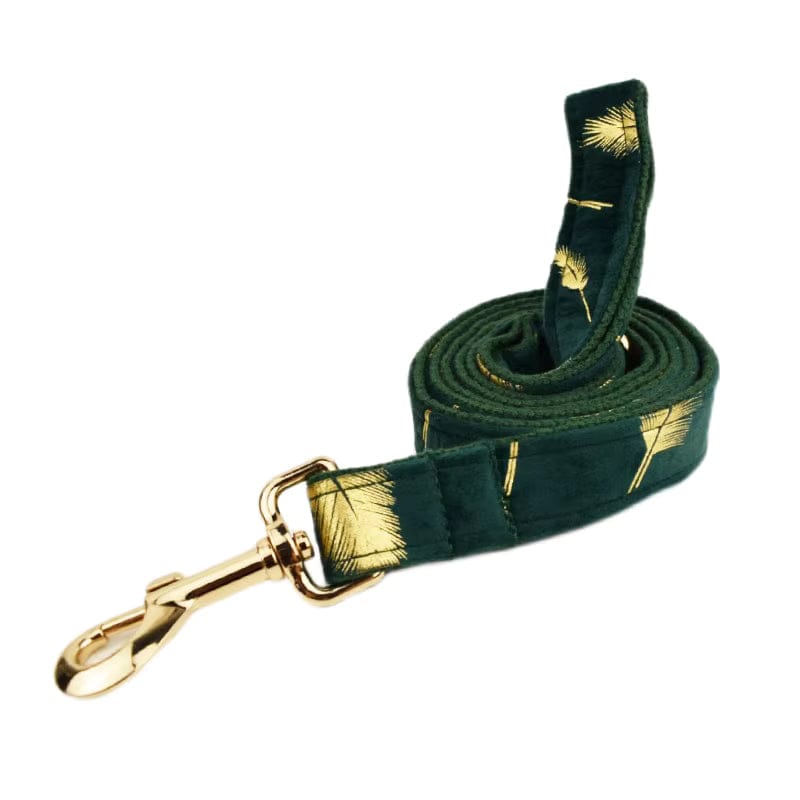Personalized Green Velvet Floral Dog Harness Set - Harness, Collar & Leash
