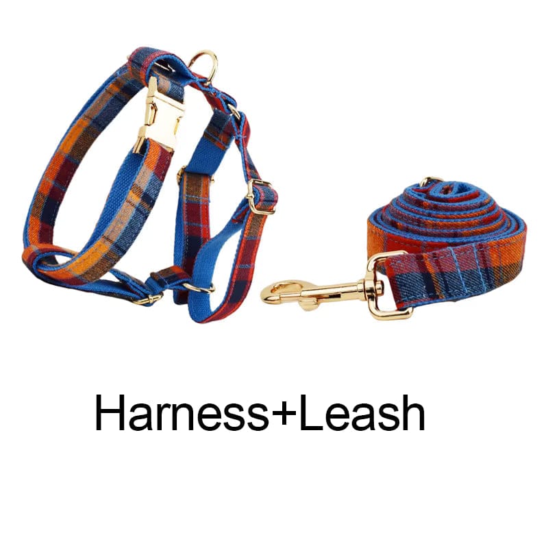 Personalized Plaid Dog Harness Set - Harness, Leash & Bow Tie