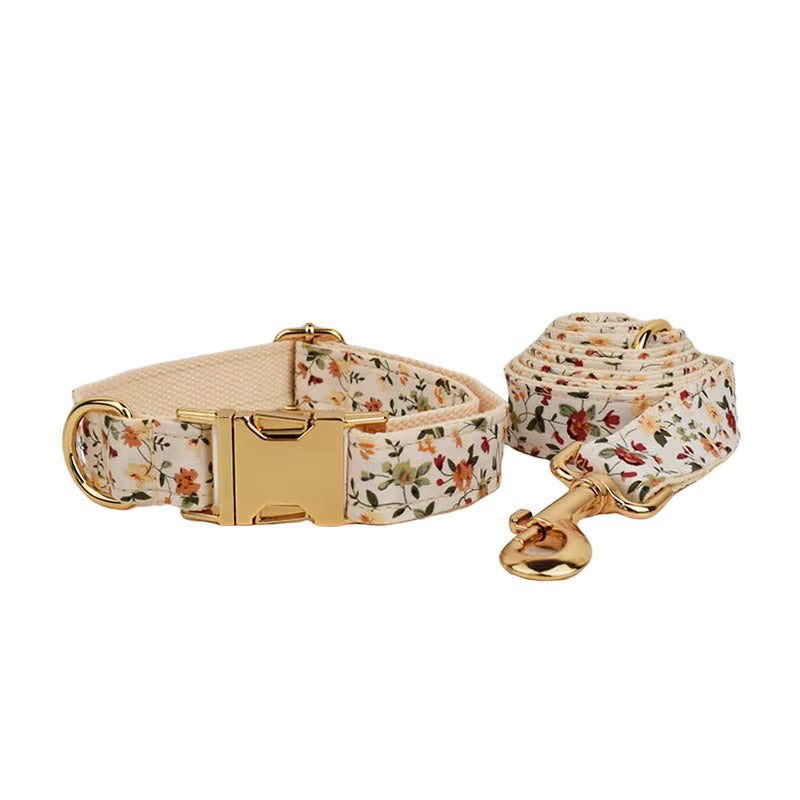 Personalized Ivory Floral Dog Harness Set - Harness, Collar & Leash