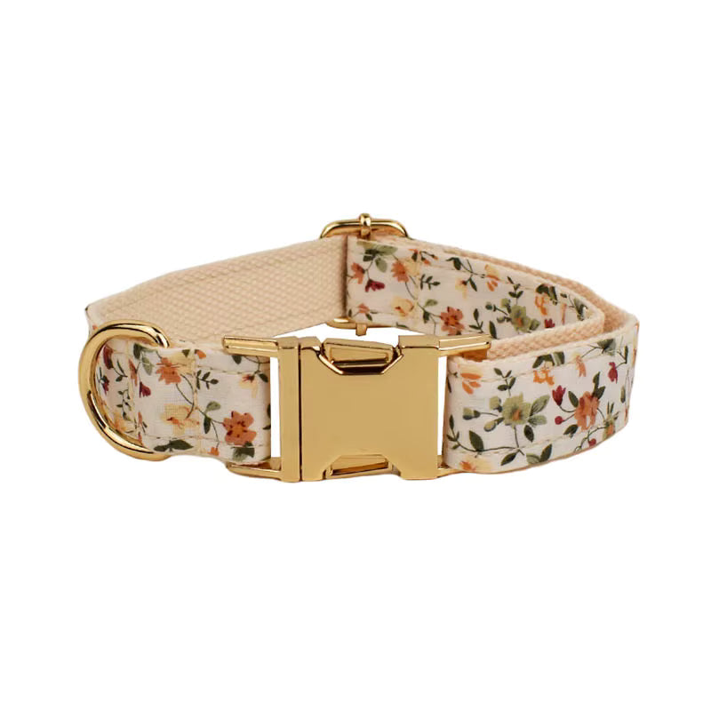 Personalized Ivory Floral Dog Harness Set - Harness, Collar & Leash