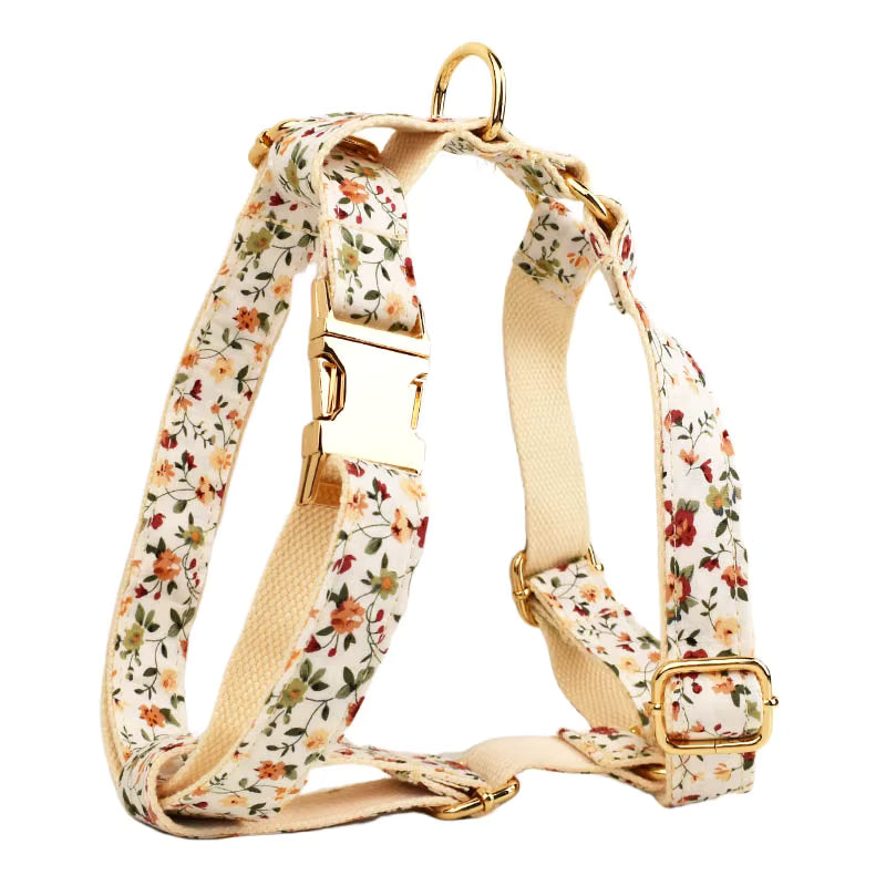 Personalized Ivory Floral Dog Harness Set - Harness, Collar & Leash