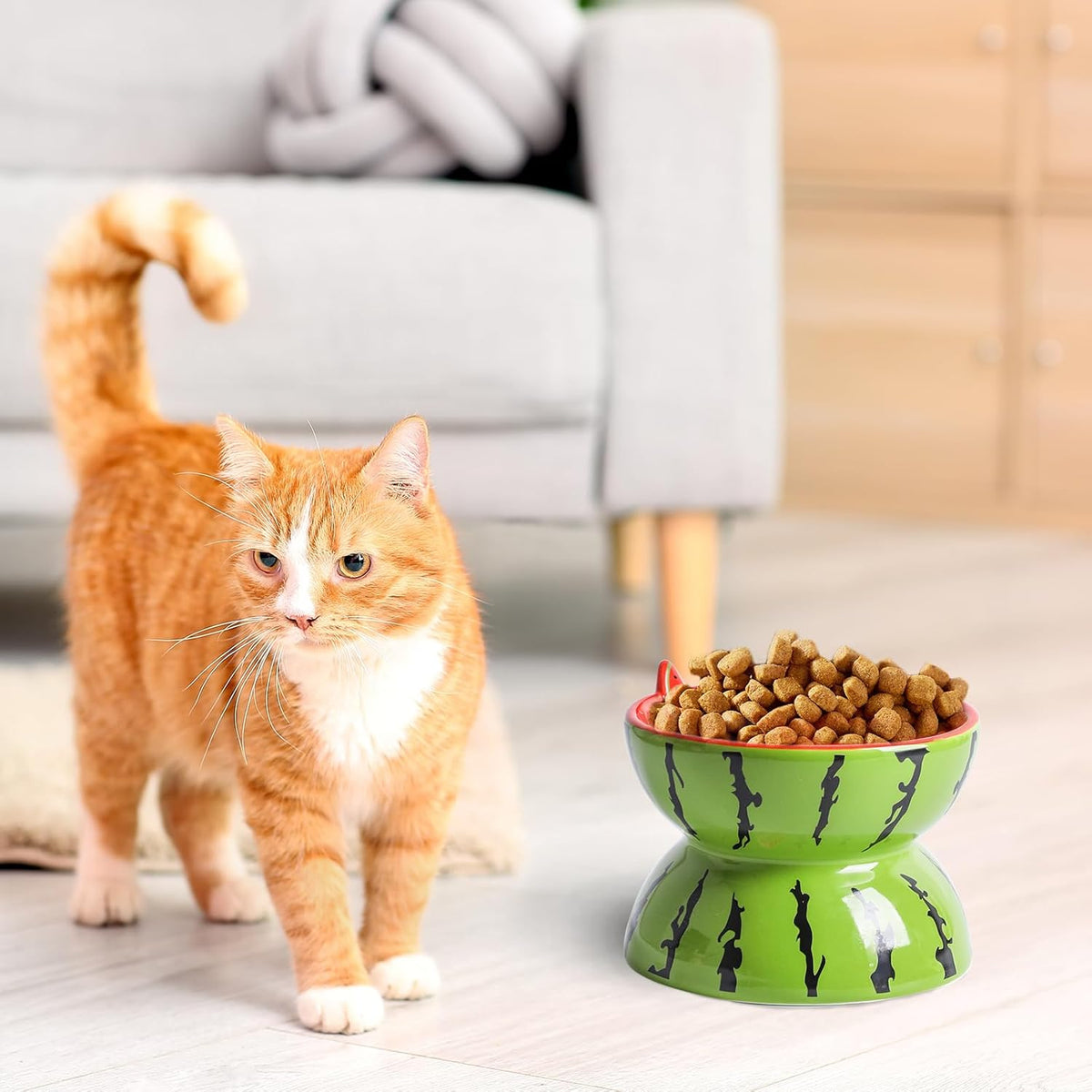 Elevated Ceramic Cat Bowl - Tilted Anti-Vomiting Feeder for Cats & Small Dogs
