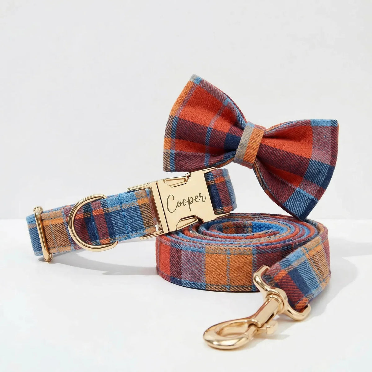 Personalized Plaid Dog Harness Set - Harness, Leash & Bow Tie